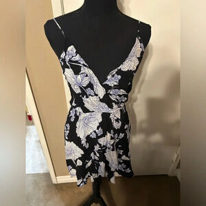 Express XS Ruffle Hem Periwinkle Black Floral Print Dress